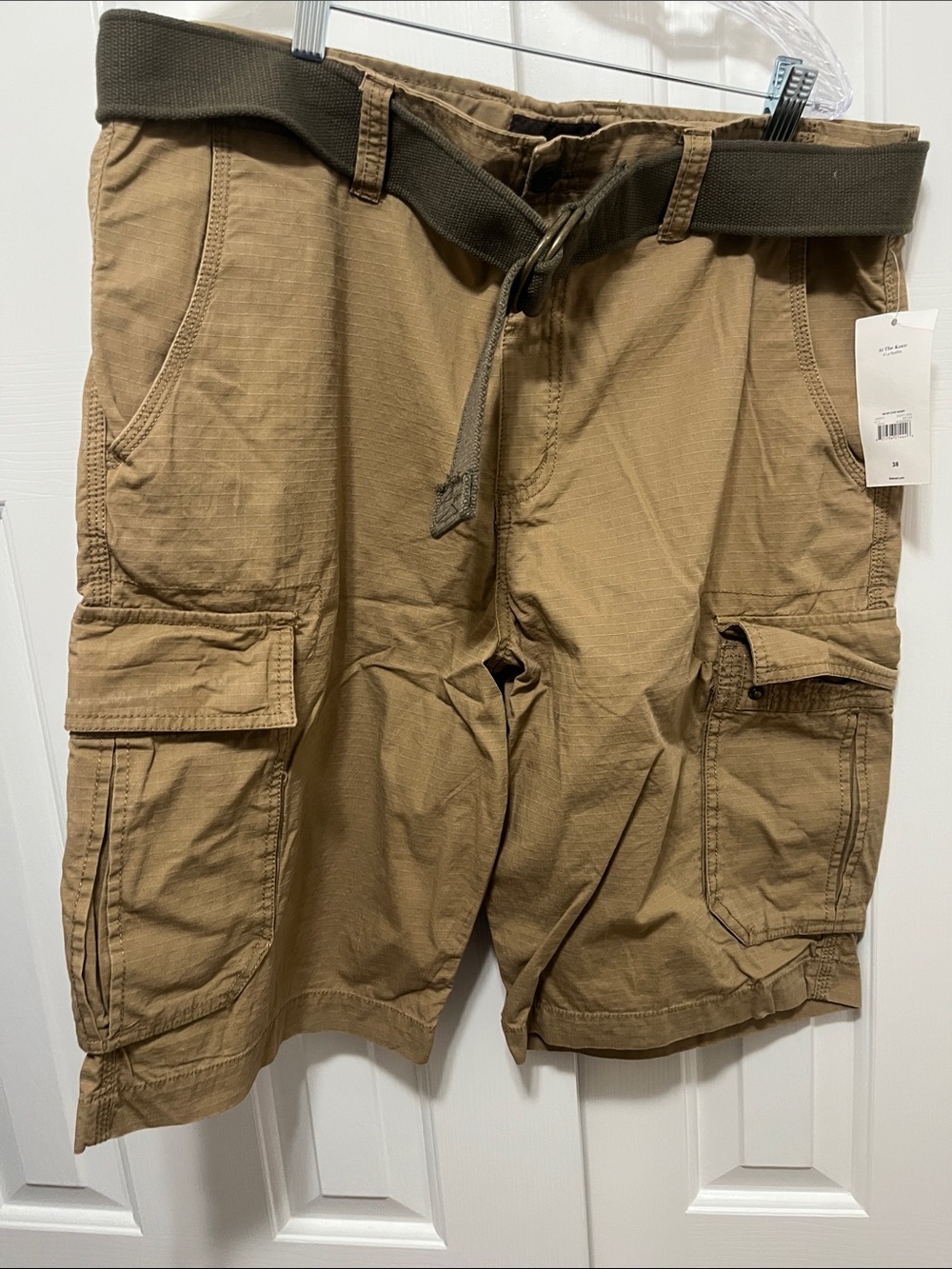 No Boundaries Tan Cargo Shorts with Olive Web Belt